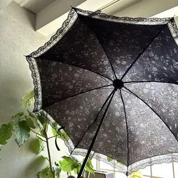 우천 겸용 접이식 양산 블랙 꽃무늬 자수 레이스 50CM