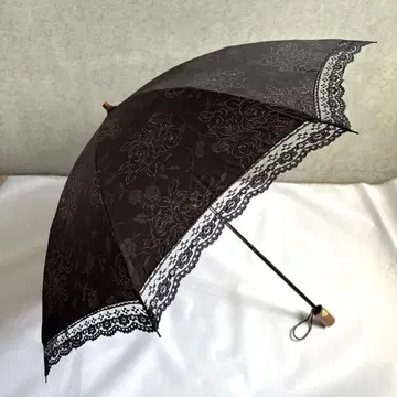 우천 겸용 접이식 양산 블랙 꽃무늬 자수 레이스 50CM