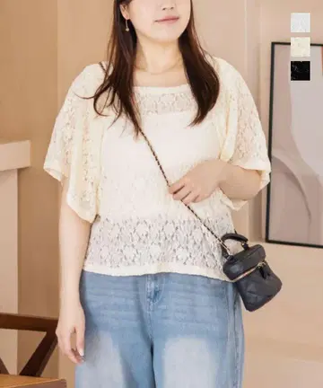 [미사용품] 쿠레트 플레어 소매 레이스 상의 3L 사이즈 아이보리