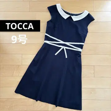 스테디셀러 인기 TOCCA 원피스 네이비 리본 화이트 카라 무릎 기장 M