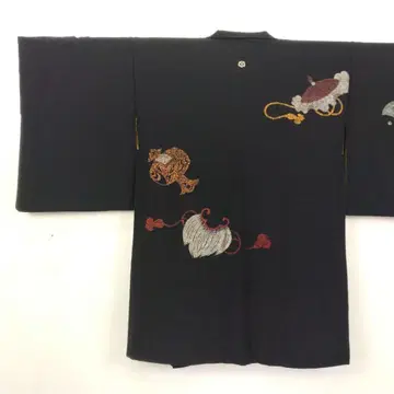 앤티크 긴 겉옷 마조리카 하나 문 순수 실크 기장 89 화장 62 블랙