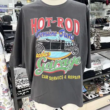 (14) HOT-ROD 그래픽 T셔츠 그레이 7부 소매