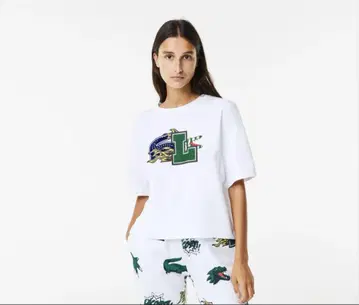 Lacoste 자수 로고 반팔 T셔츠 화이트