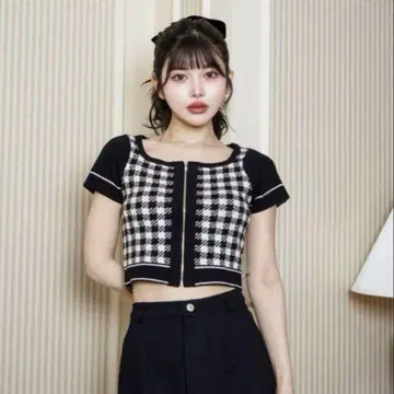 Darich 깅엄 체크 지퍼 니트탑