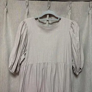 VIS 베이지 플레어 실루엣 반팔 원피스