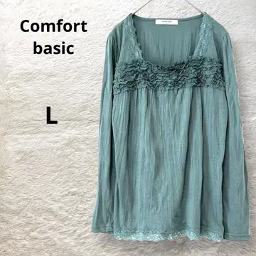 Comfort basic 티셔츠 긴팔 레이스 디자인 스퀘어 넥 L
