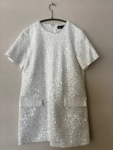 ZARA 화이트 스팽글 A라인 원피스 반팔