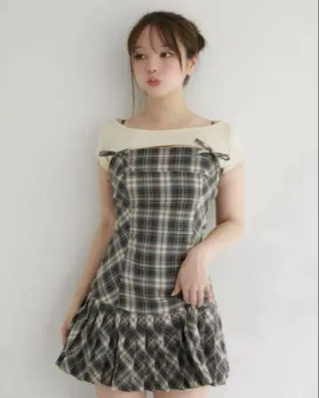 andmary Karen check mini dress beige