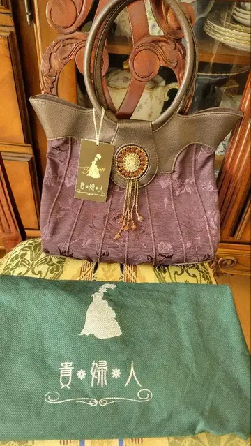 새상품 여성 엘레강트 백 카메오 비즈 장미 로즈 보라색