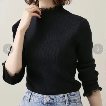 이에나 레이스 하이넥 리브 풀오버 네이비