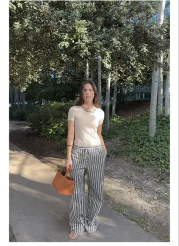 ZARA 스트라이프 패턴 와이드 레그 팬츠