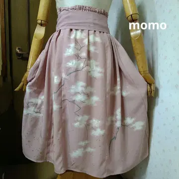 순수 실크 호몬기 허리 리본 포함 스커트 기모노 리메이크