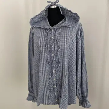 핑크하우스 프릴 후드 부착 깅엄 체크 셔츠