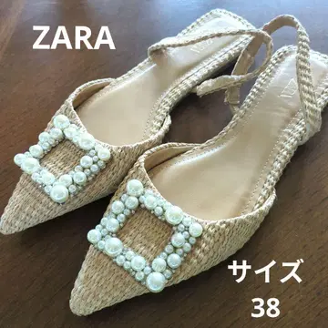 ZARA 플랫 샌들 펄풍 장식 베이지 계열 38 사이즈 미사용