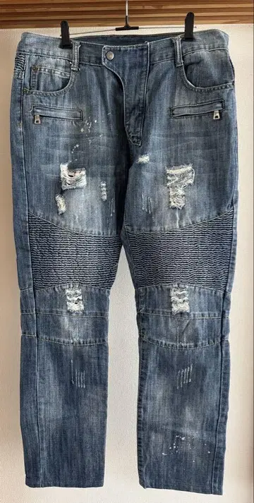 남성용 라이더 데미지 가공 라이트 블루진