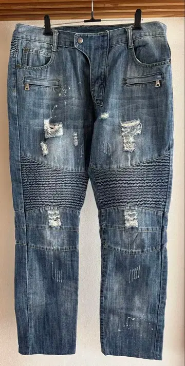 남성용 라이더 데미지 가공 라이트 블루진