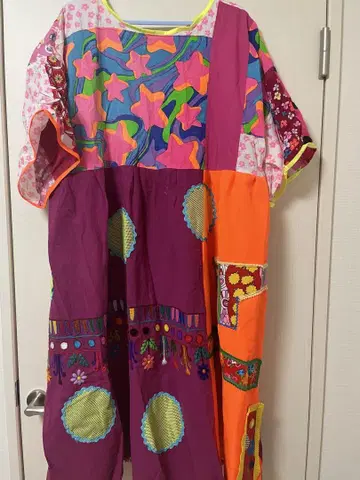 리메이크 컬러풀 패치워크 반팔 원피스