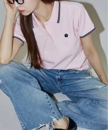 MARY QUANT PUBLUX 원포인트 자수 사슴 피케 셔츠 핑크