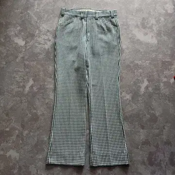 플레어 슬랙스 하운드투스 체크 패턴 그린 웨스턴 런치 팬츠 스코빌 80s