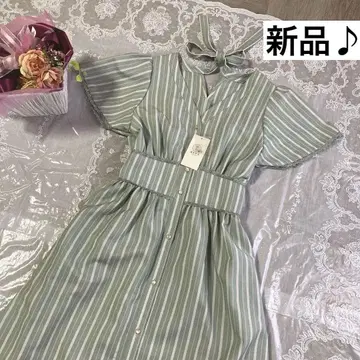 axes femme 새상품 스트라이프 레이스 리본 원피스 그린