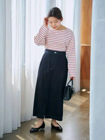새상품 COHINA 코히나 패널 디자인 I라인 데님 스커트