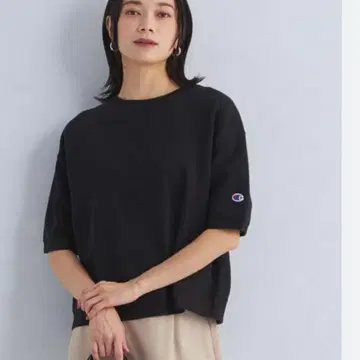 Champion 별주 5부 소매 맨투맨 풀오버 택 포함 새상품 블랙