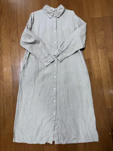 미사용 MUJI 린넨 워싱 긴팔 원피스 미색 M