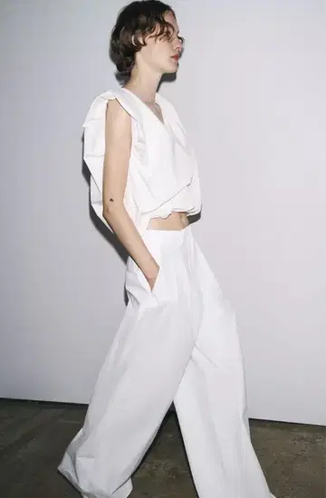 ZARA 포플린 퍼프 상의 M