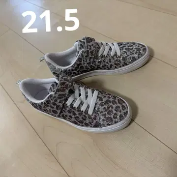 H&M 21.5 레오파드 무늬 글리터 스니커즈 벨크로 테이프식