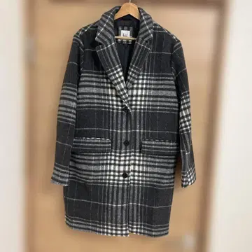 GAP 울 혼방 체크 롱 코트 M