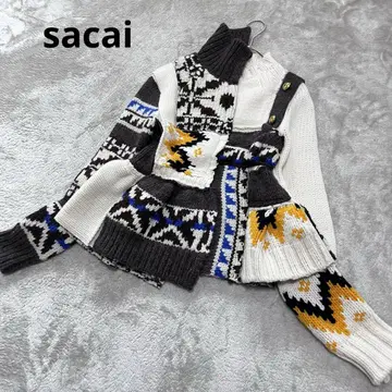 새상품급 사카이 22Aw 패치워크 노르딕 페플럼 니트 스웨터