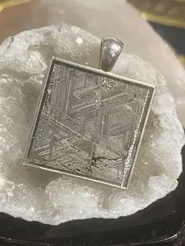 메테오라이트 목걸이 기하학 패턴 실버 925 약 2.5cm