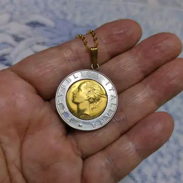 미사용 코인 펜던트 이탈리아 500리라 45cm 체인 케이스 포함