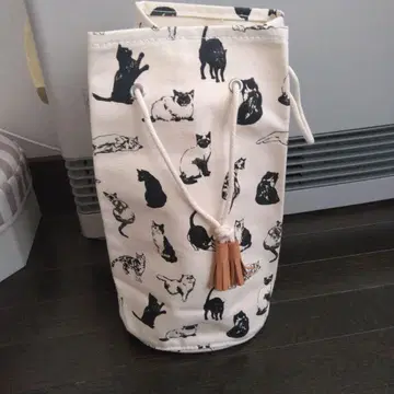 새상품 TEMBEA 고양이 패턴 토트백 아이보리