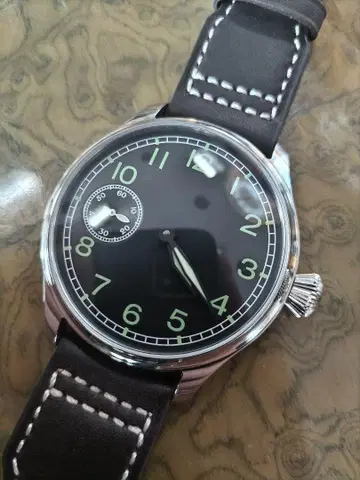파이롯트 밀리터리 스타일 수동 와인딩 시계 블랙 그린 44mm 네이비