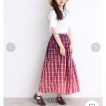 PACIRI 빨간색 체크 롱 스커트