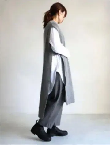 mizuiro ind 니트 롱 베스트 그레이