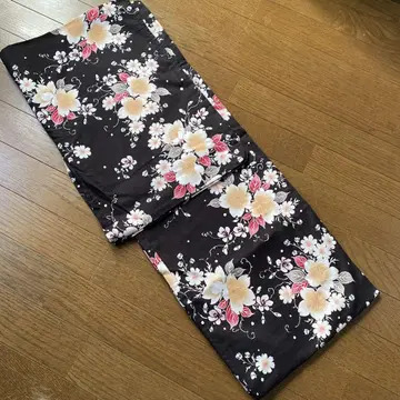 블랙 플라워 무늬 유카타 단품
