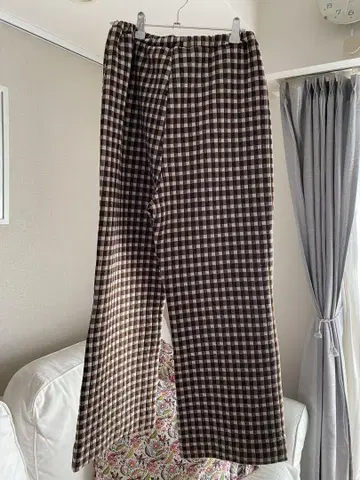 빈티지 jcpenny 브라운 체크 폴리에스테르 팬츠 프리 사이즈