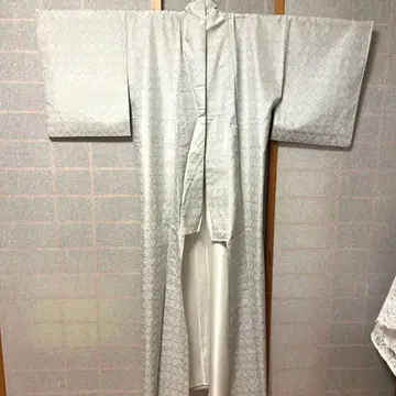 연한 그레이 코몬 무늬 기모노 오비 포함