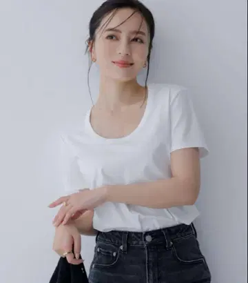 anuans 실크 터치 코튼 U넥 T