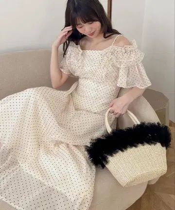 MAJESTIC LEGON 백 레이스업 프릴 원피스 도트