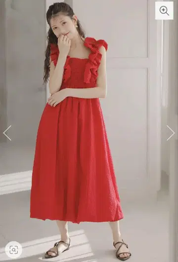 rienda 벌룬 프릴 슬리브 원피스 red