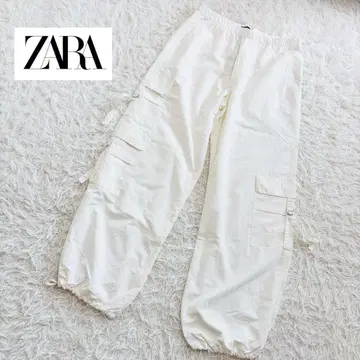 택 포함 새상품 ZARA 자라 나일론 블렌드 파라슈트 팬츠 화이트