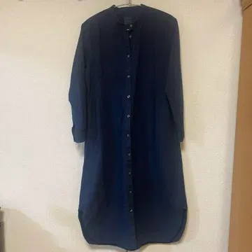 무인양품 네이비 셔츠 원피스 긴팔 코튼 100%