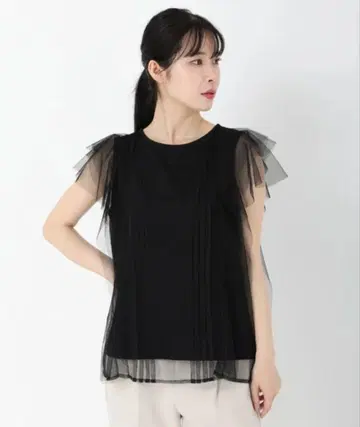 스트로베리 필드 슬리브리스 튤 레이어드 상의