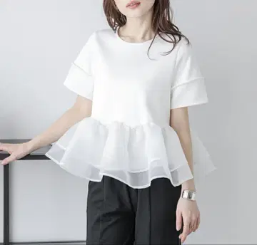 시어 프릴 티어드 페플럼 도킹 반팔 상의