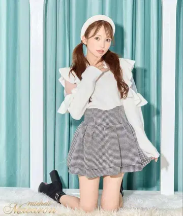 미셸 마카롱 하운드투스 체크 패턴 스커트 S