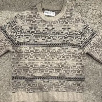 기하학 패턴 니트 스웨터 아이보리 그레이