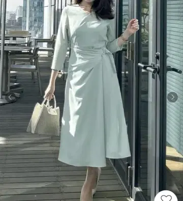 민트 그린 7부 소매 랩 원피스